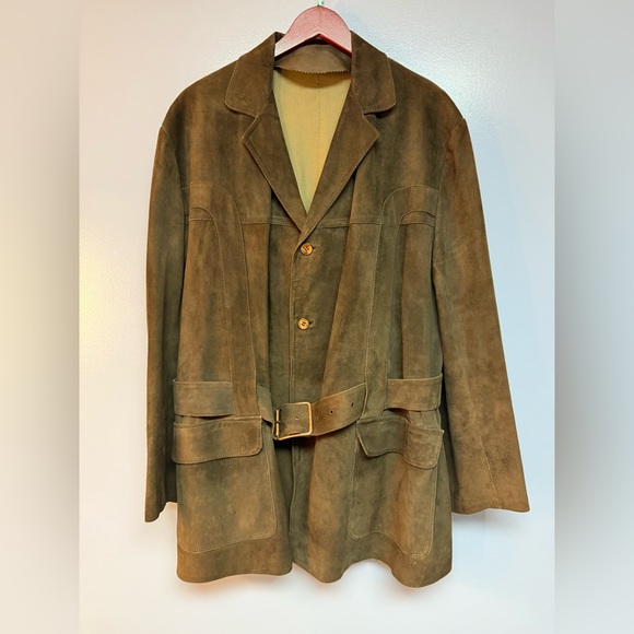 Men's Vintage Brown Suede Jacket, belt and pockets, L - Picture 1 of 16